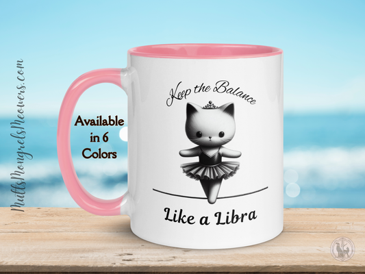 Funny Ballerina Cat Mug with Color Inside - Libra Astrology Gift for Cat Lovers