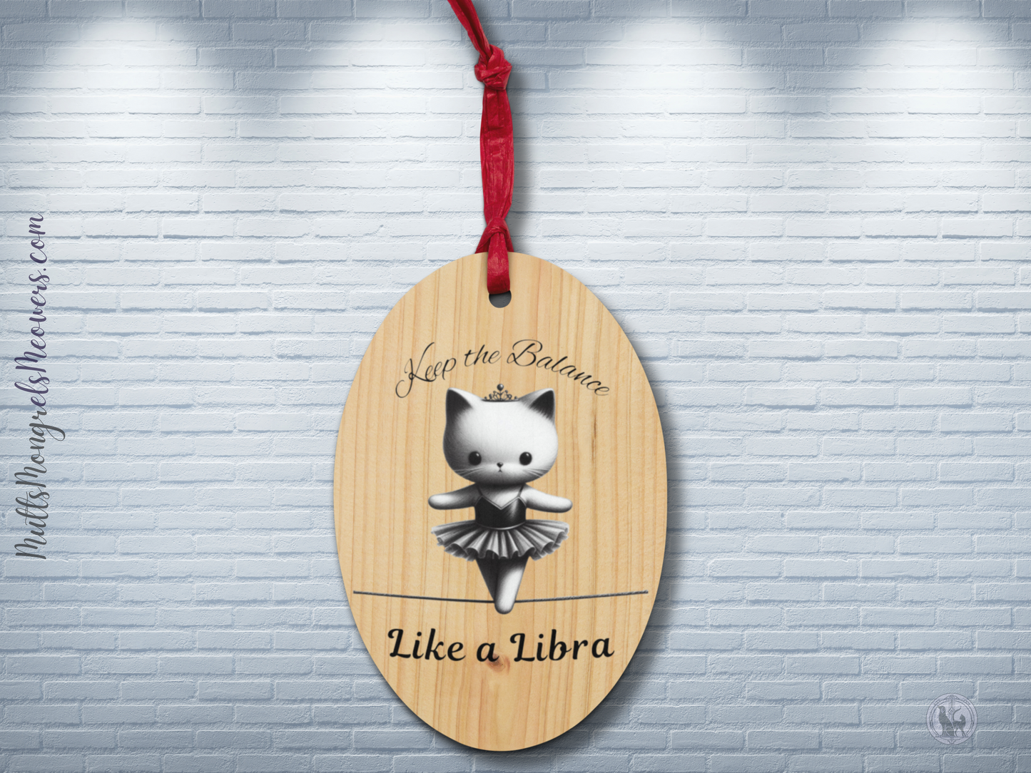 Funny Ballerina Cat Wooden Ornament with Magnet - Libra Astrology Gift for Cat Moms