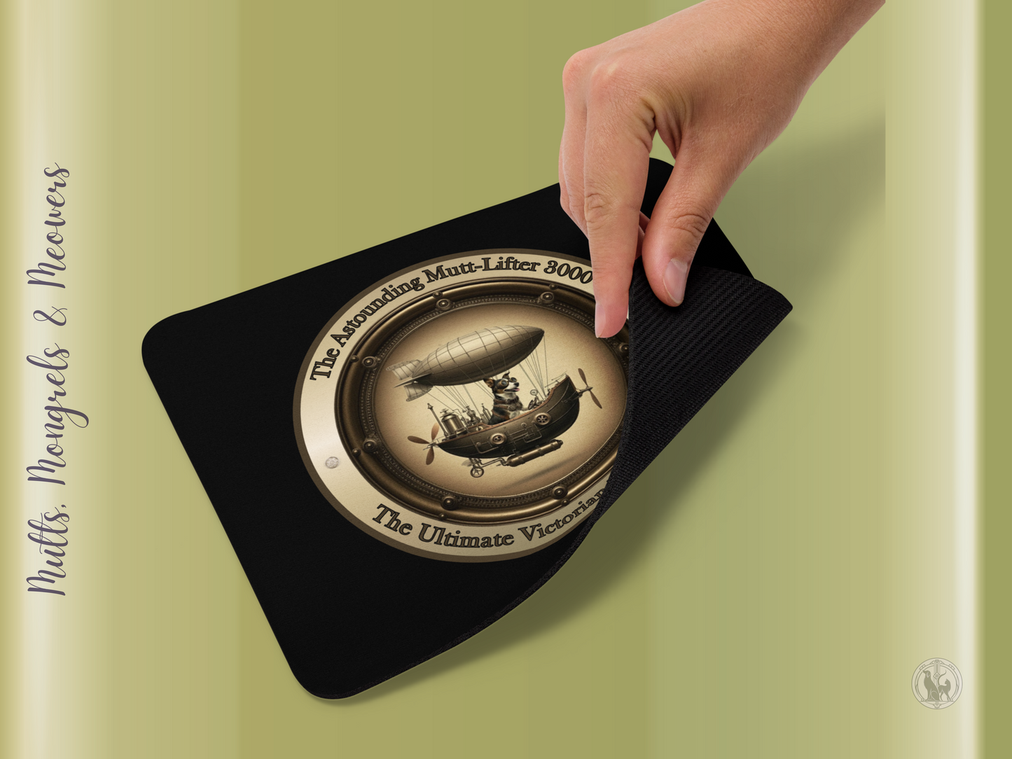 Mouse Pad Steampunk Dog Funny Mutt Gift for Dog Lovers Quirky Victorian Zeppelin Laptop Accessory Mixed Breed Rescue Dog Parents PC Mongrel