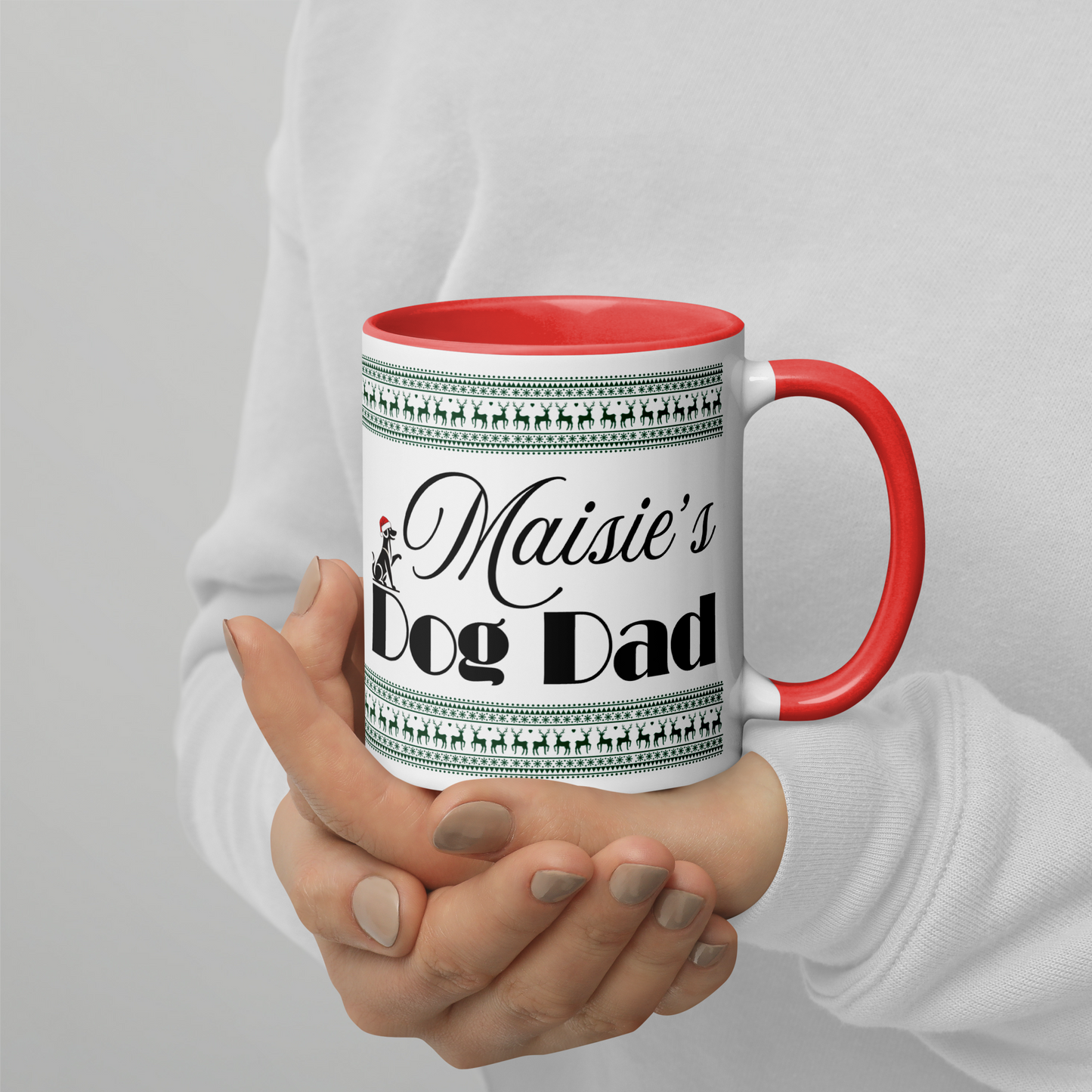 Customizable Dog Dad Mug with Color Inside - Festive Christmas Gift