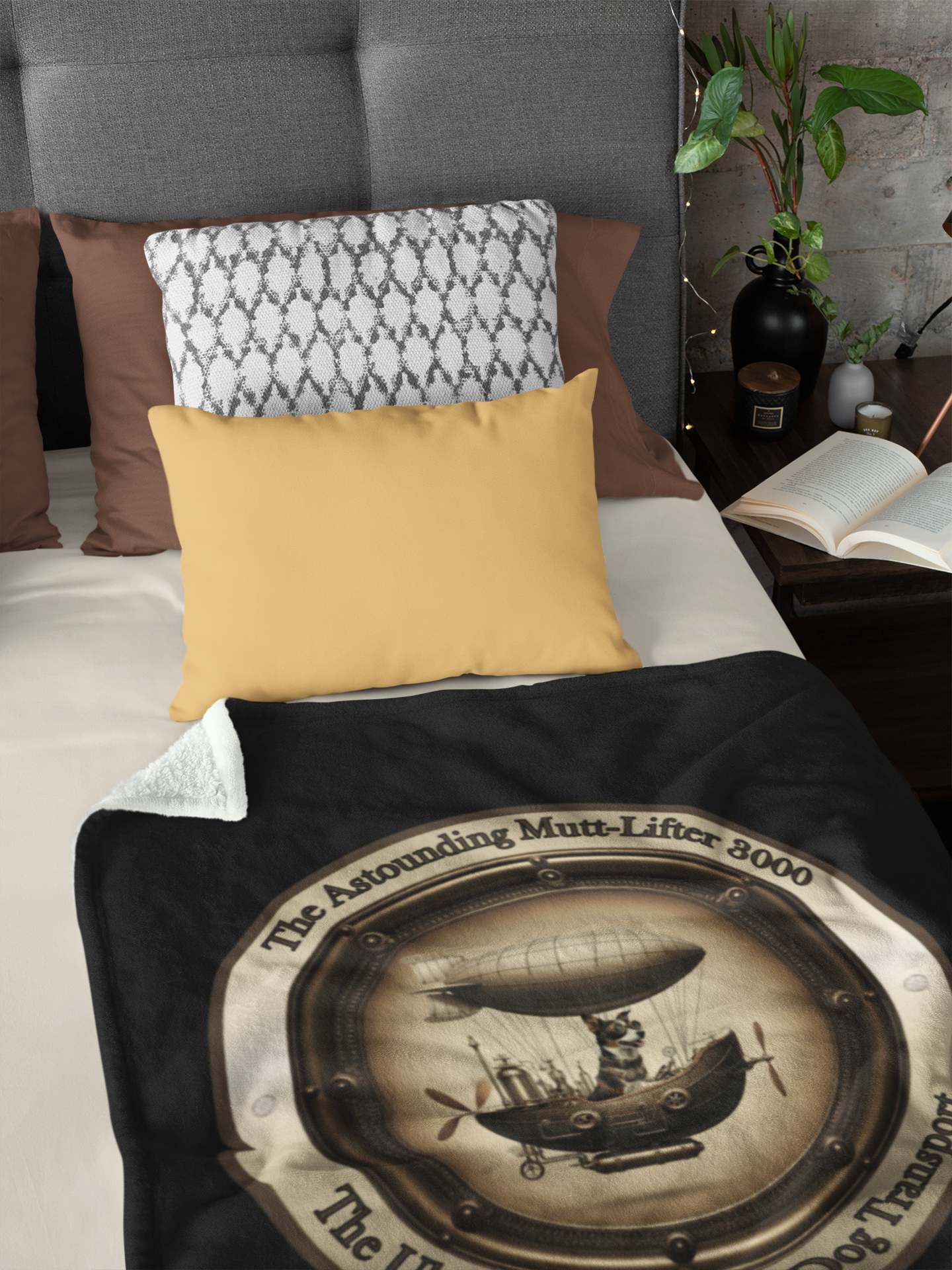 Throw Blanket Dogful Mixed Breed Dog Mom Steampunk Victorian Rescue Dog Cozy Blanket Gift for Dog Lover