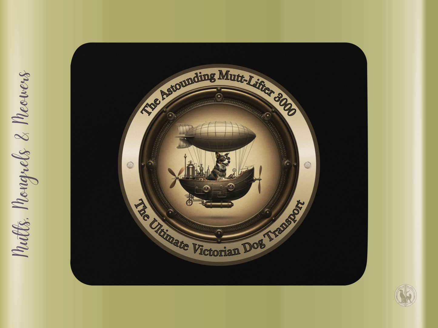Mouse Pad Steampunk Dog Funny Mutt Gift for Dog Lovers Quirky Victorian Zeppelin Laptop Accessory Mixed Breed Rescue Dog Parents PC Mongrel