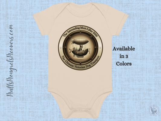 Organic Cotton Baby Bodysuit Steampunk Dog Victorian Style Baby Shower Gift Infant Outfit Quirky Pet Lover Babywear Dog Parent Rescue Dog