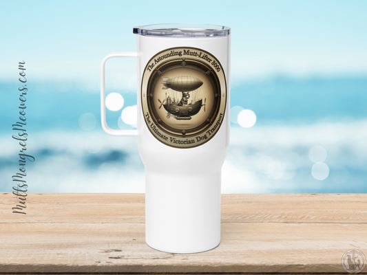 Travel Mug Steampunk Dog Tumbler Rescue Dog Gift Funny Mutt Lover Mug Quirky Dogful Drinkware Victorian Zeppelin Tea Mug for Dog Parents