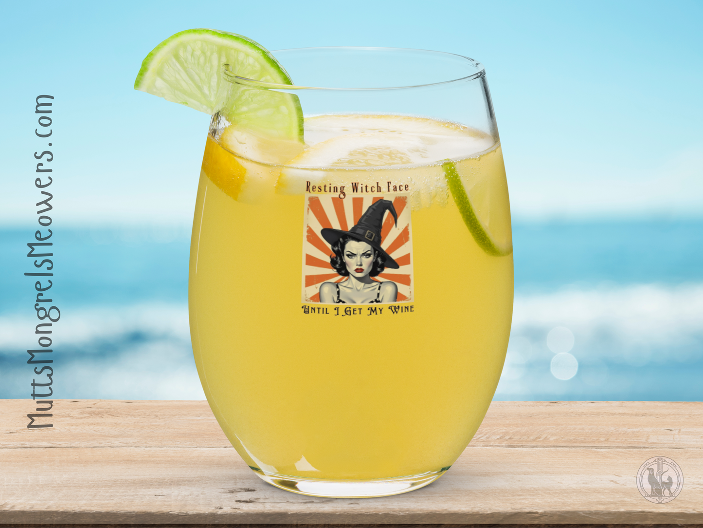 Retro Halloween Stemless Wine Glass