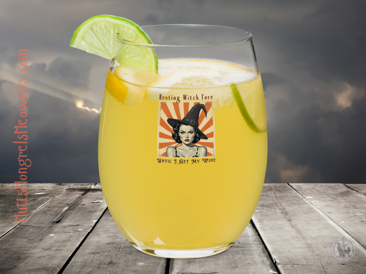 Retro Halloween Stemless Wine Glass