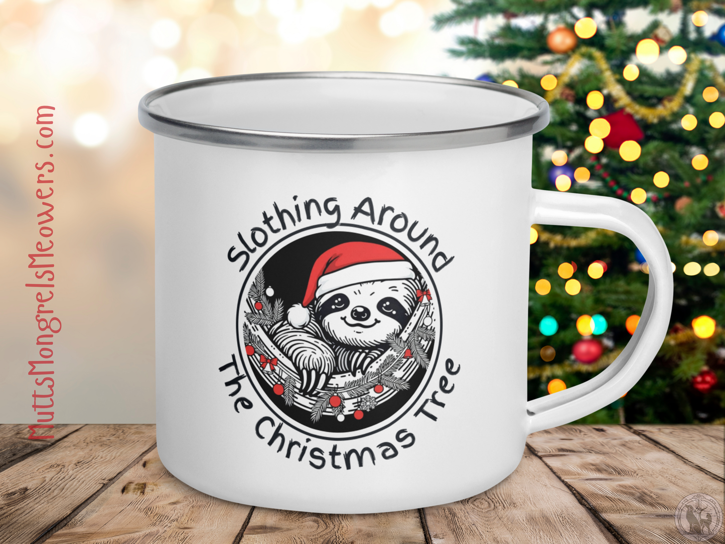 Funny Sloth Enamel Mug: Cozy Christmas Gift for Animal Lovers 12oz