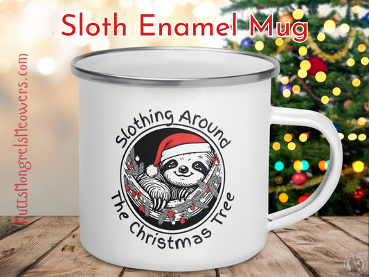 Funny Sloth Enamel Mug: Cozy Christmas Gift for Animal Lovers 12oz