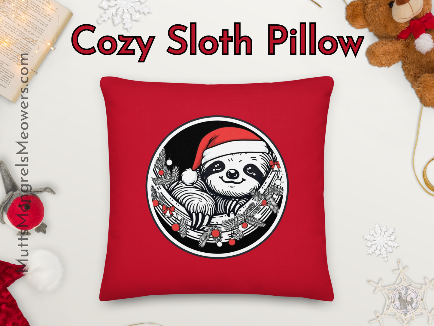 Funny Sloth Premium Pillow: Cozy Christmas Gift for Animal Lovers