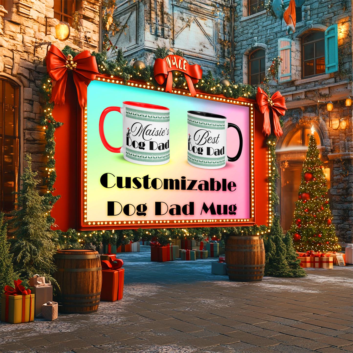 Customizable Dog Dad Mug with Color Inside - Festive Christmas Gift