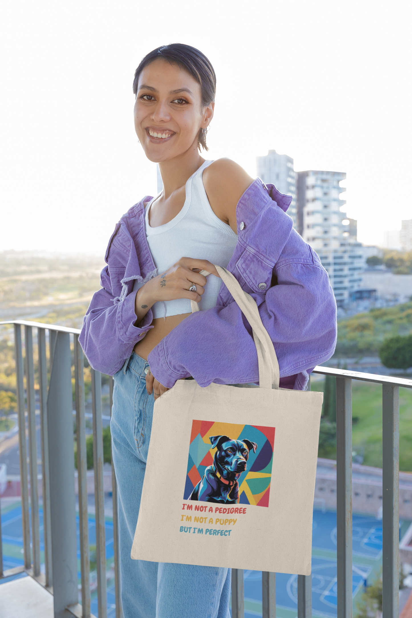 Organic Tote Bag Mixed Breed Rescue Dog Style Tote Bag Funny Dogful Pop Art Witty Eco Gift Cotton Dog Lovers Mum Dog Unique Humor Design