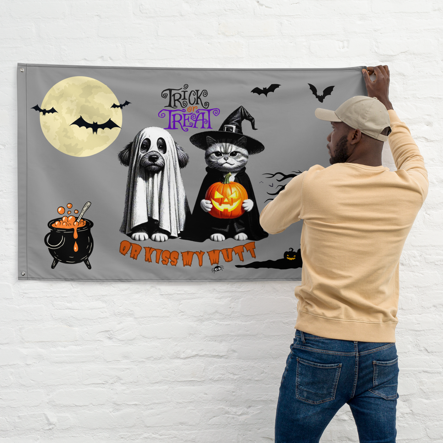 Funny Cat and Dog Flag - Sarcastic Halloween Gift for Pet Parents