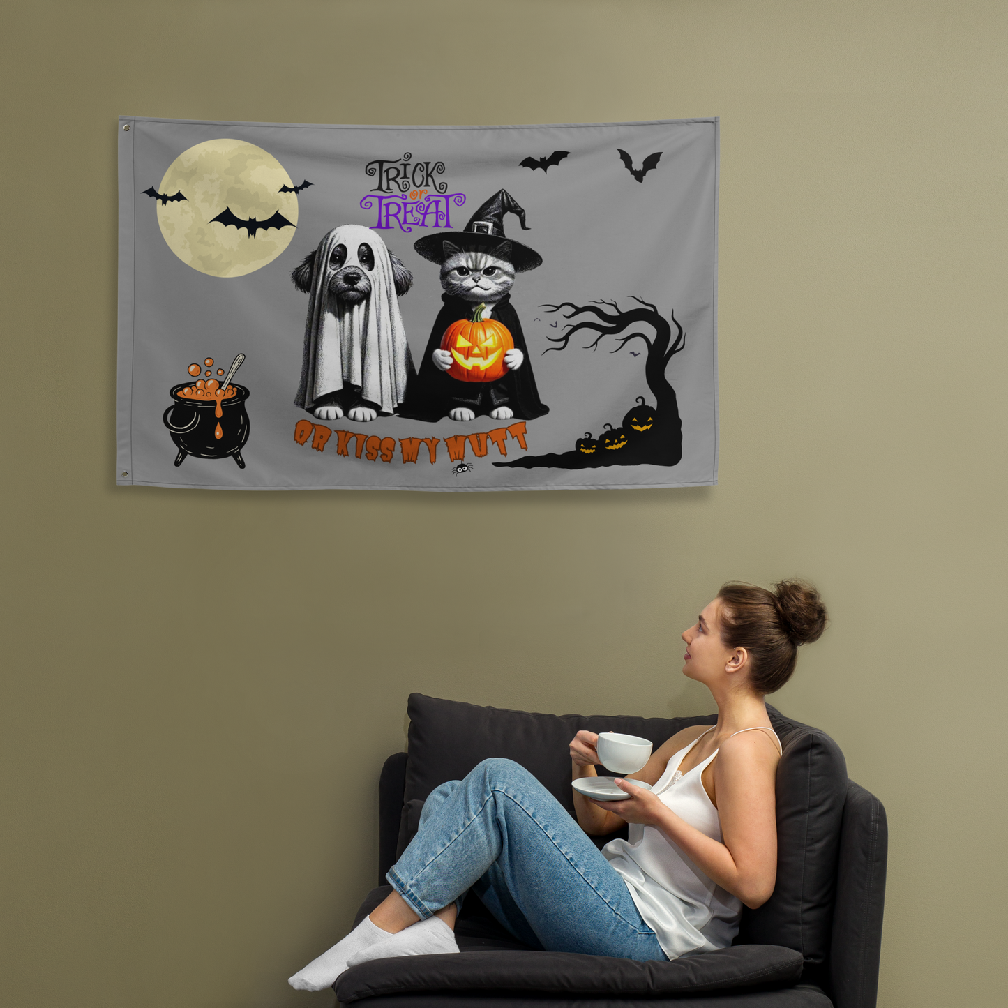 Funny Cat and Dog Flag - Sarcastic Halloween Gift for Pet Parents