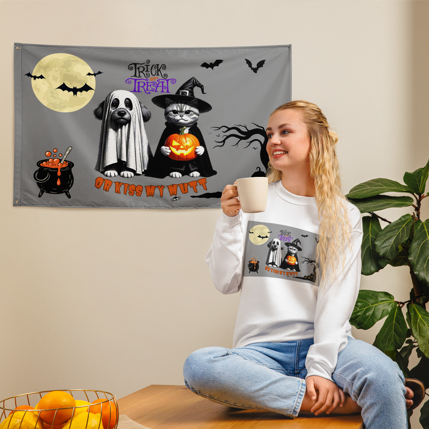 Funny Cat and Dog Flag - Sarcastic Halloween Gift for Pet Parents