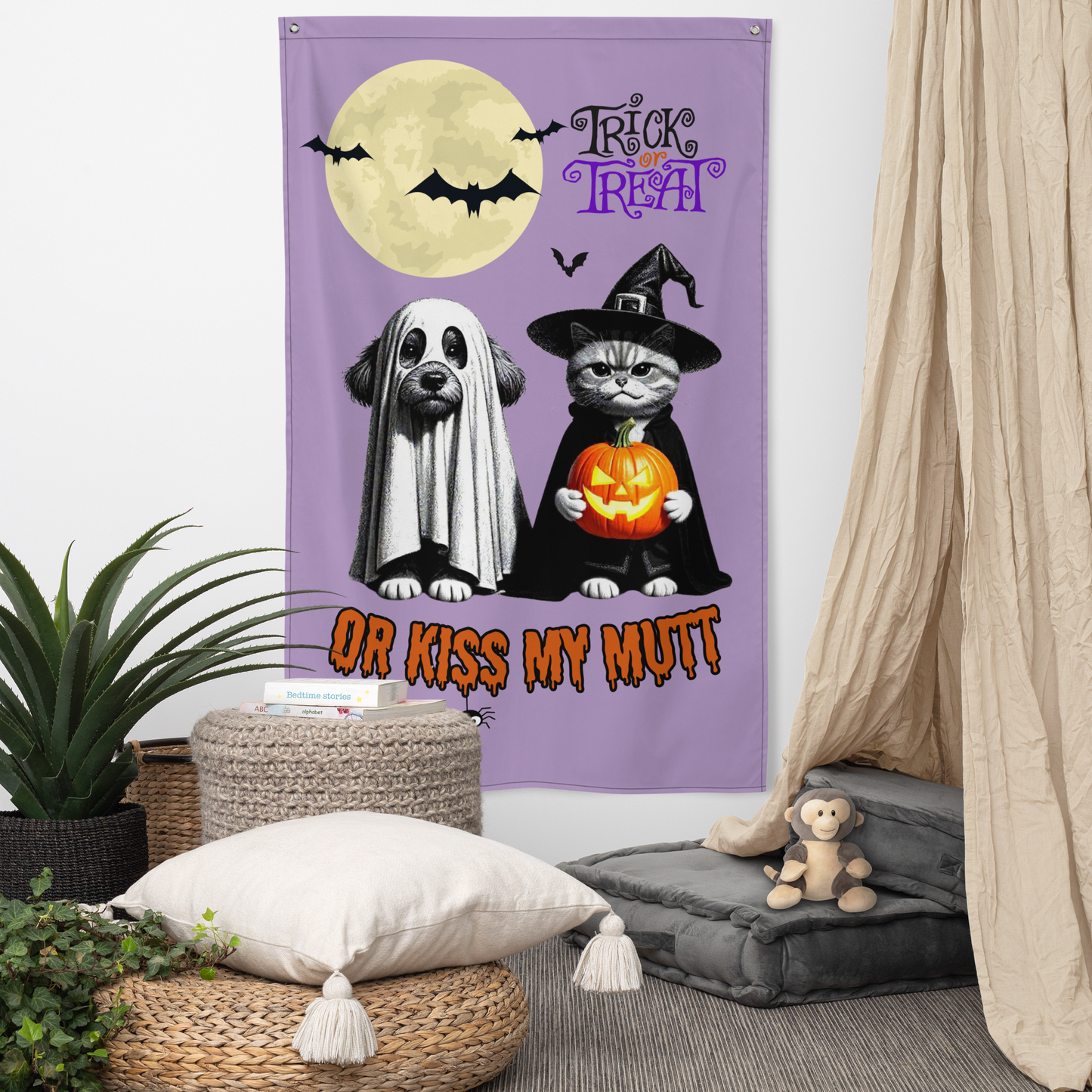 Funny Witch Cat & Dog Halloween Flag: Sarcastic Pet Parent Gift