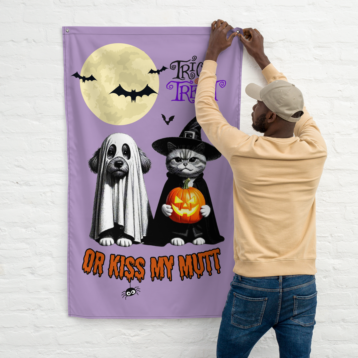 Funny Witch Cat & Dog Halloween Flag: Sarcastic Pet Parent Gift