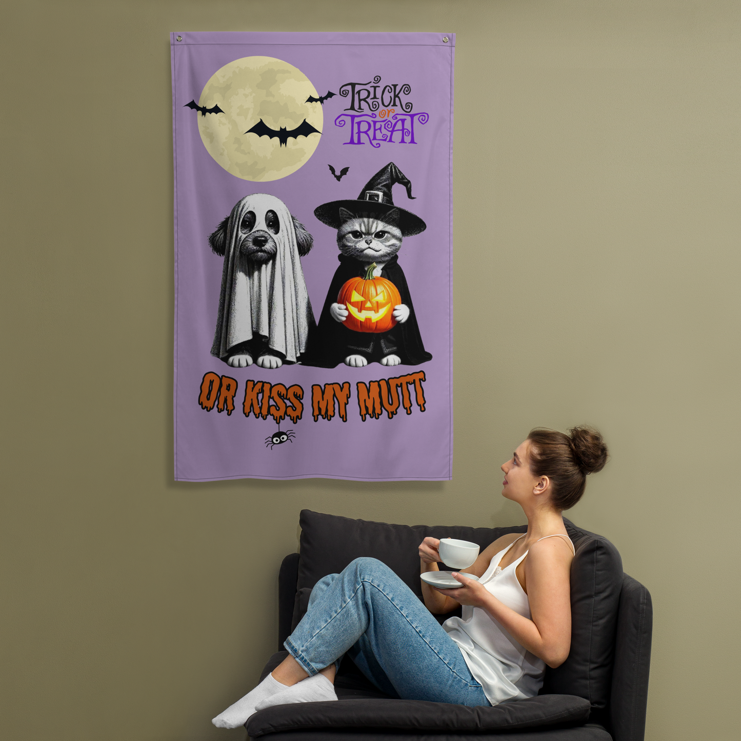 Funny Witch Cat & Dog Halloween Flag: Sarcastic Pet Parent Gift