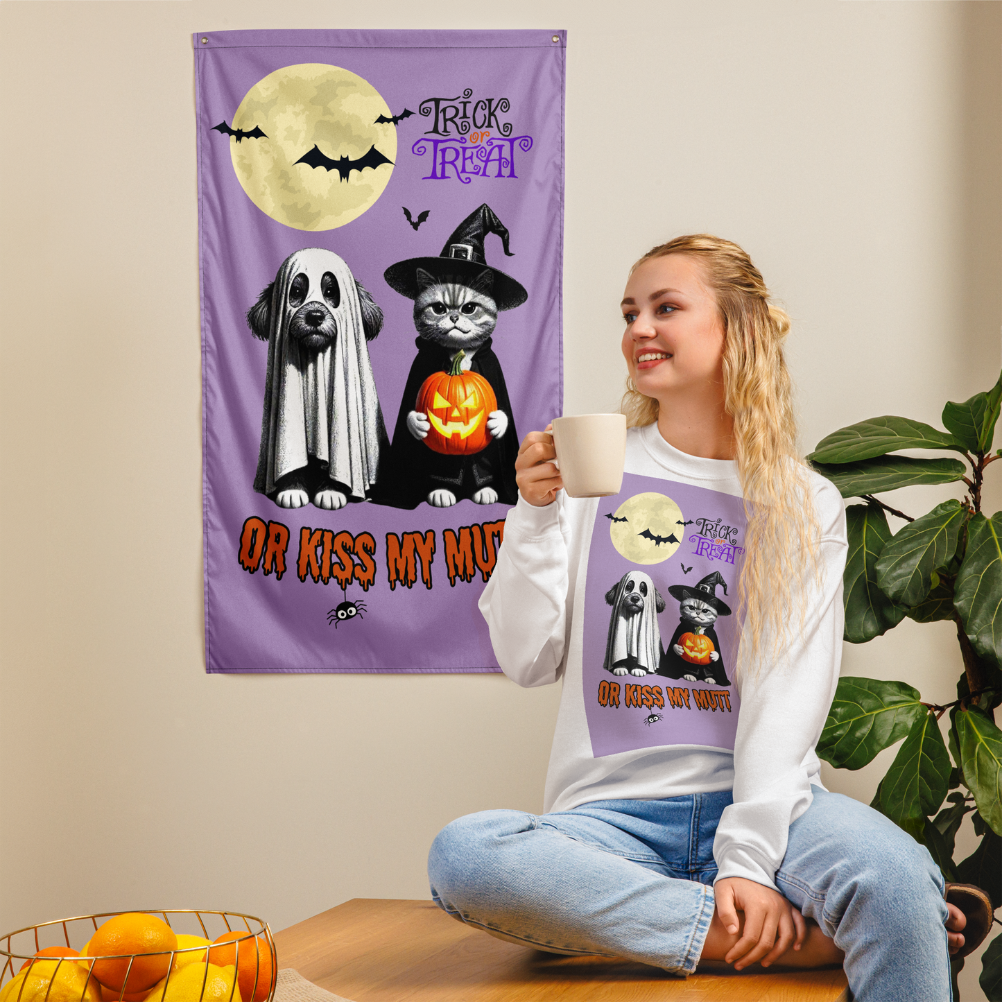 Funny Witch Cat & Dog Halloween Flag: Sarcastic Pet Parent Gift