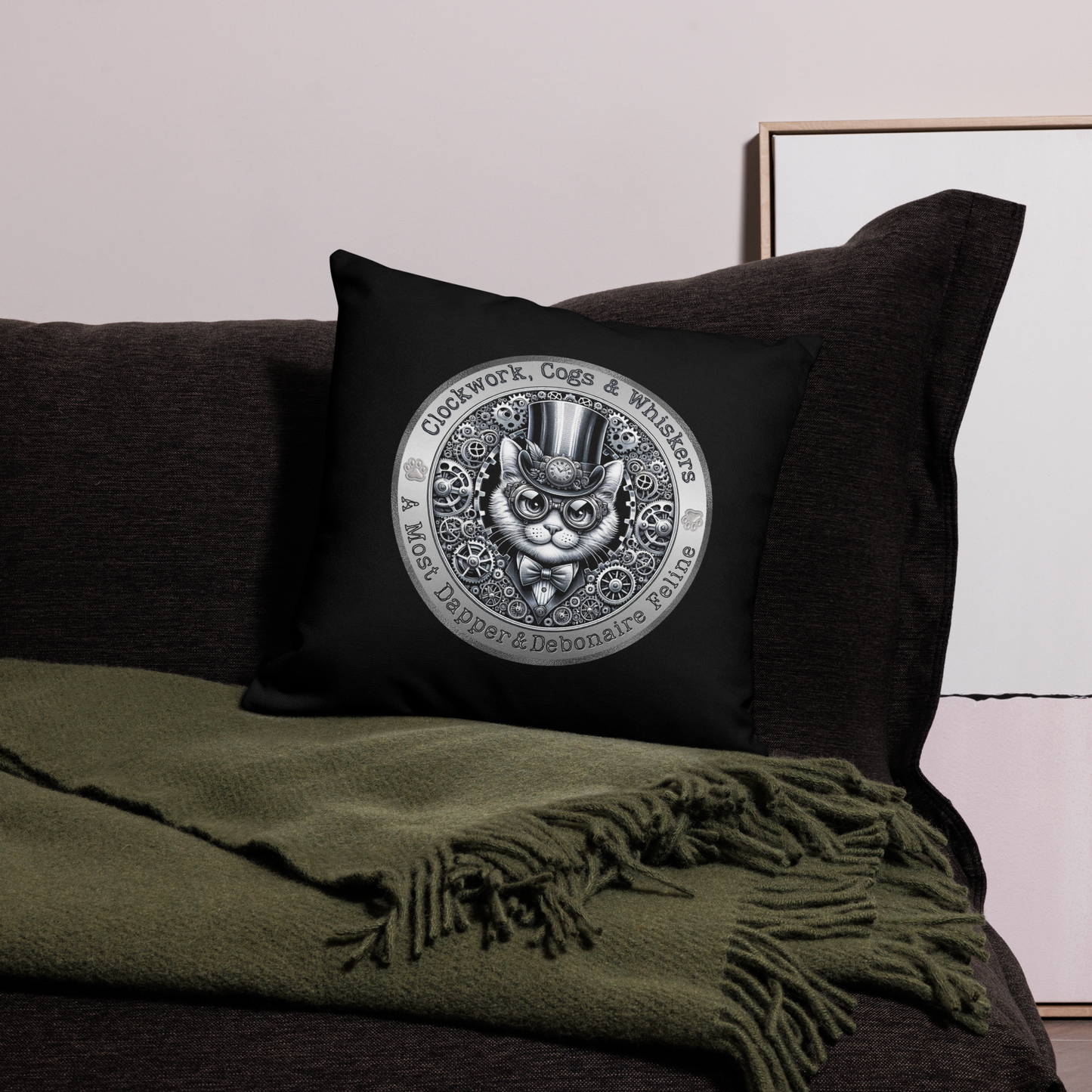 Pillow Throw Clockwork Whiskers Design For Cat Lovers Steampunk Feline Pillow Unique Decor Cat Lover Cushion Victorian Kitty Art Rescue Cat