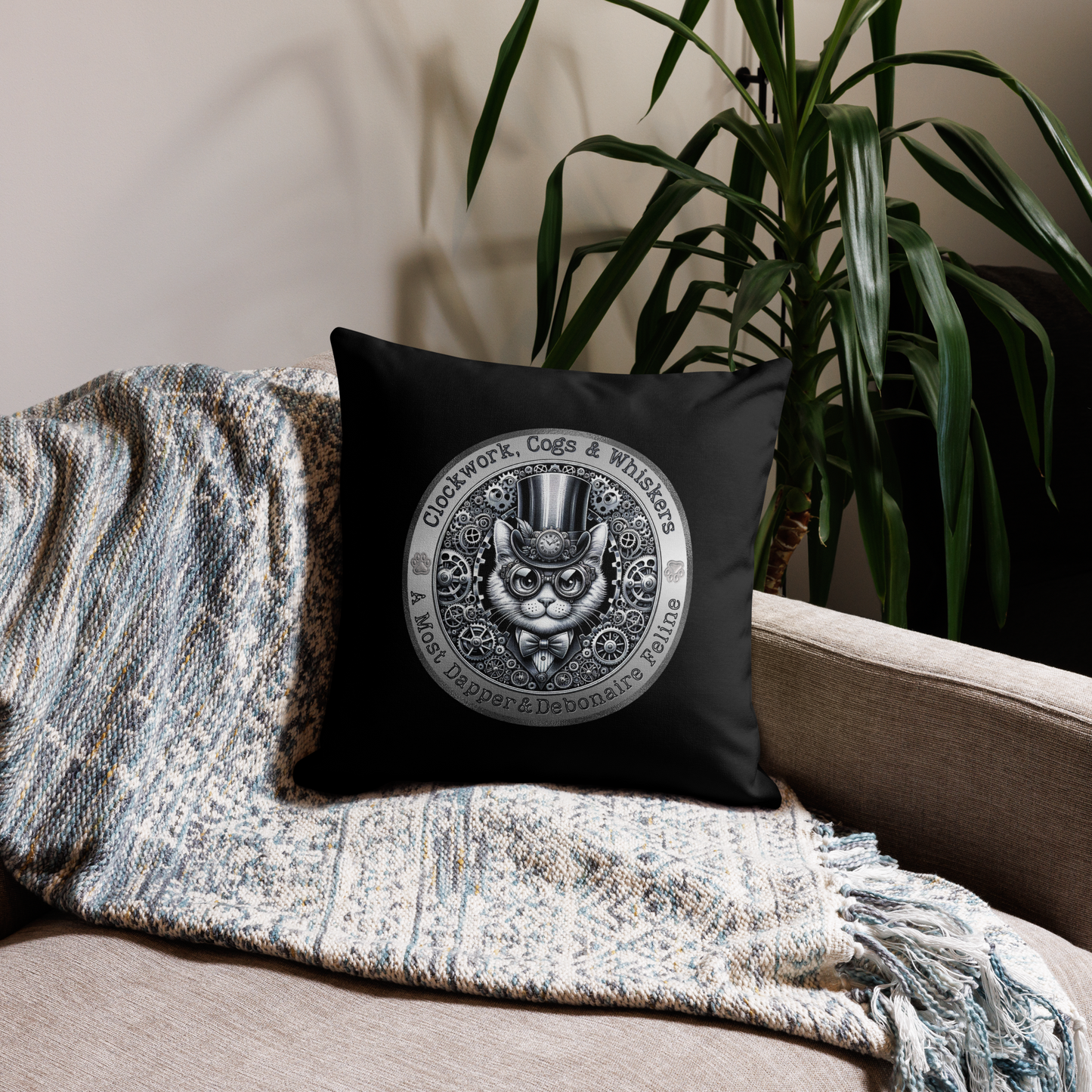 Pillow Throw Clockwork Whiskers Design For Cat Lovers Steampunk Feline Pillow Unique Decor Cat Lover Cushion Victorian Kitty Art Rescue Cat