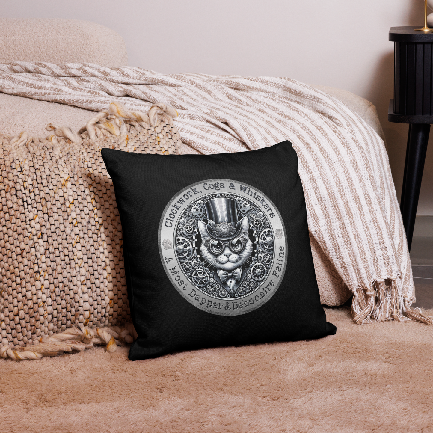 Pillow Throw Clockwork Whiskers Design For Cat Lovers Steampunk Feline Pillow Unique Decor Cat Lover Cushion Victorian Kitty Art Rescue Cat