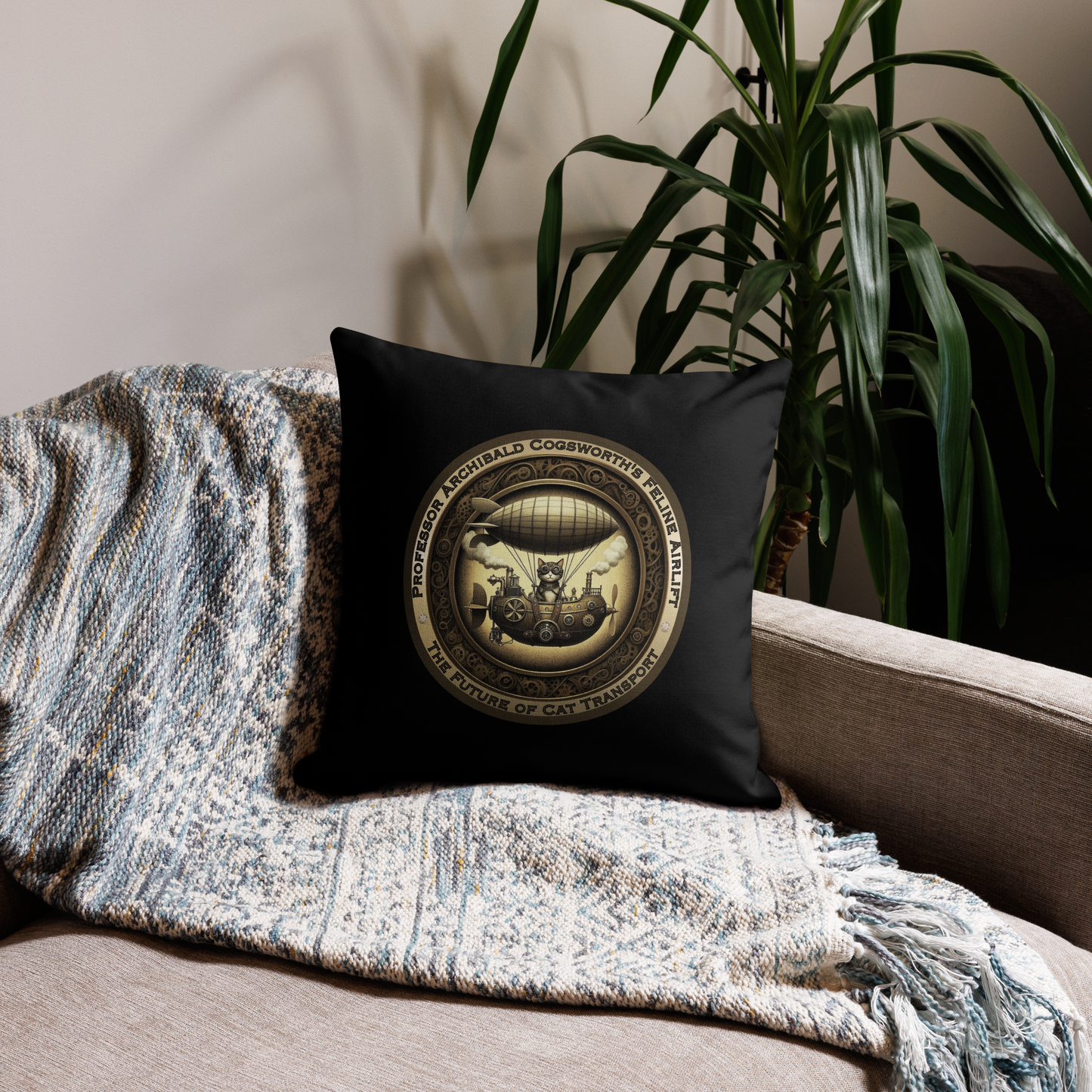 Pillow Cat Gift Cat Lovers Steampunk Cat Victorian Feline Decor Whimsical Throw Pillow Cat Lover Gift Quirky Style Rescue Cat Mom Cat Dad
