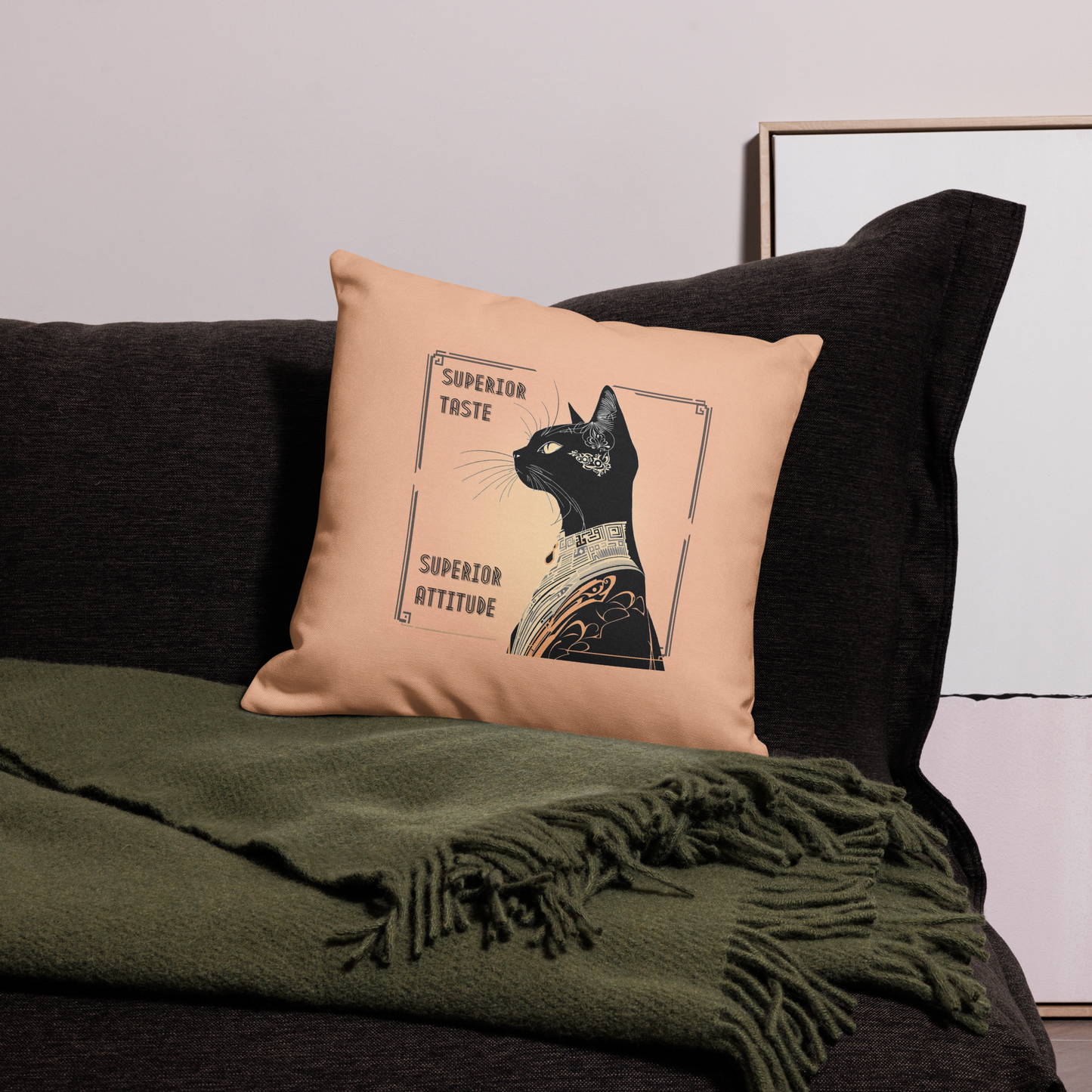 Pillow Attitude Art Deco Design For Cat Lovers Sassy Catful Feline Cushion Cat Lover Home Decor Stylish Throw Gift Rescue Cat Mom Cat Dad