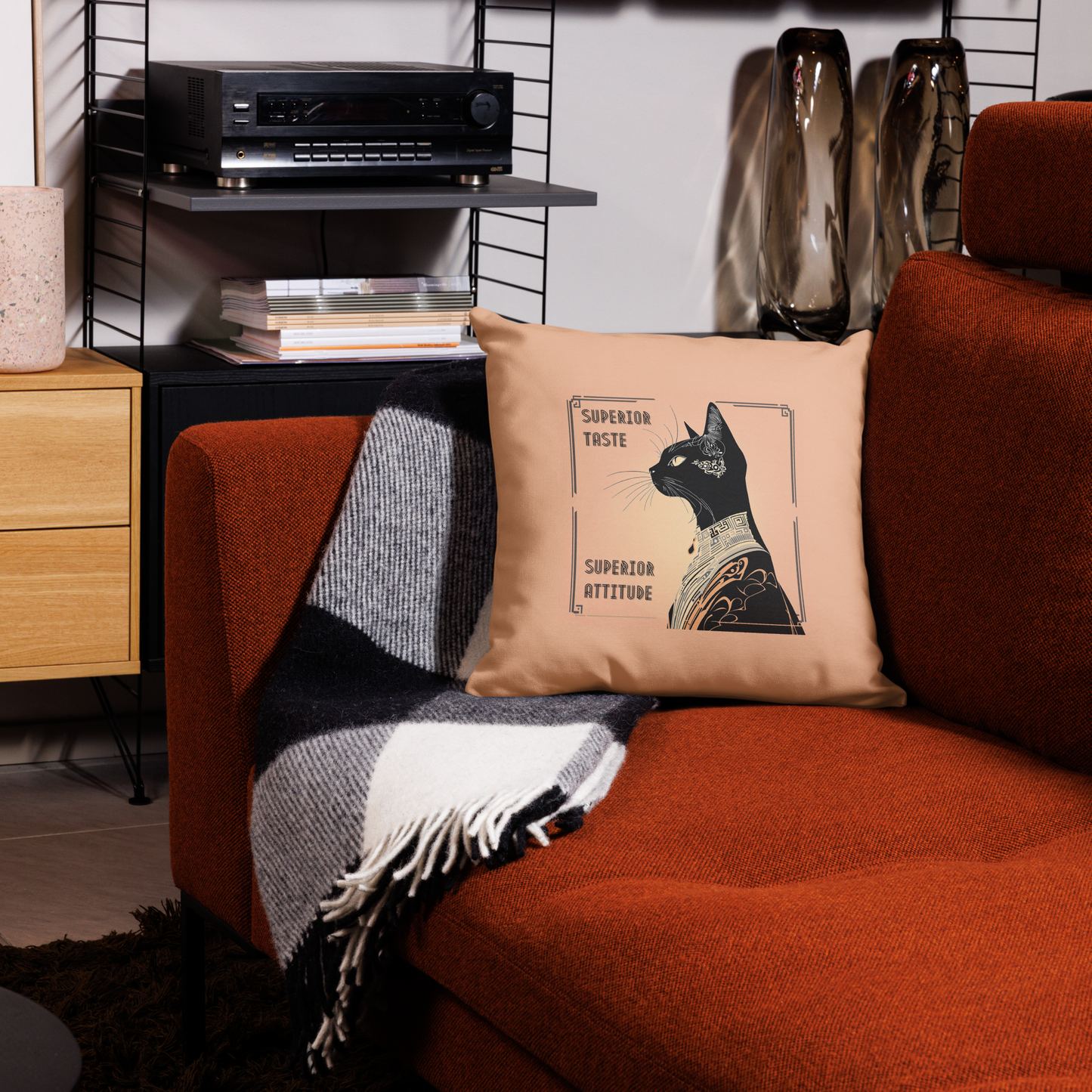 Pillow Attitude Art Deco Design For Cat Lovers Sassy Catful Feline Cushion Cat Lover Home Decor Stylish Throw Gift Rescue Cat Mom Cat Dad