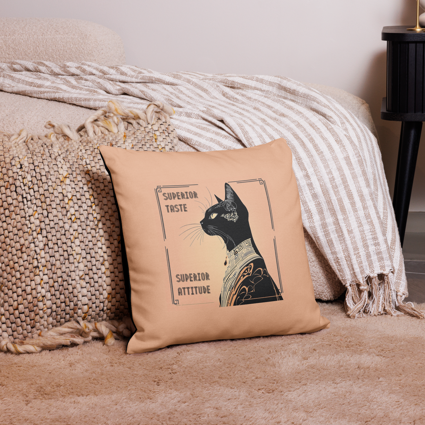 Pillow Attitude Art Deco Design For Cat Lovers Sassy Catful Feline Cushion Cat Lover Home Decor Stylish Throw Gift Rescue Cat Mom Cat Dad