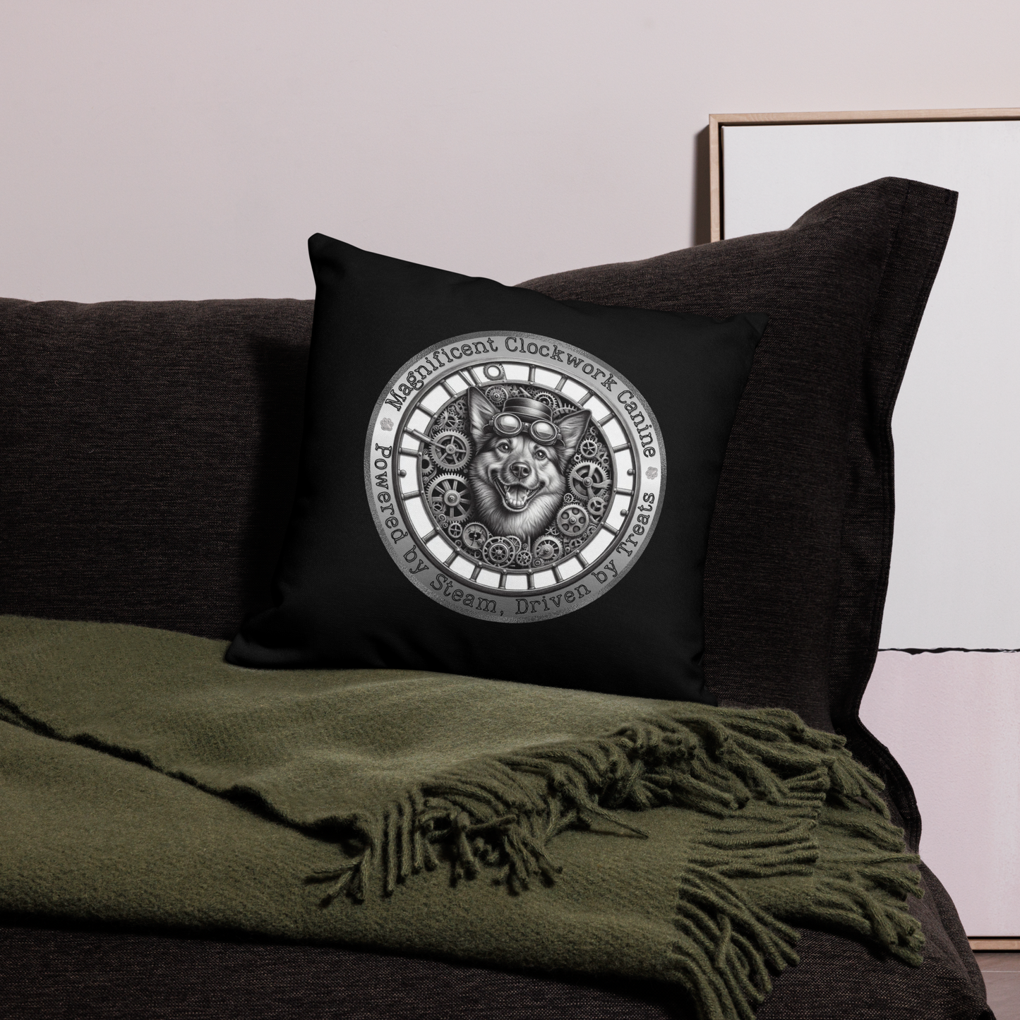 Pillow Throw Clockwork Canine Design For Dog Lovers Mixed Breed Dogful Steampunk Dog Victorian Unique Rescue Mutt Pet Décor Dog Mum Dog Dad