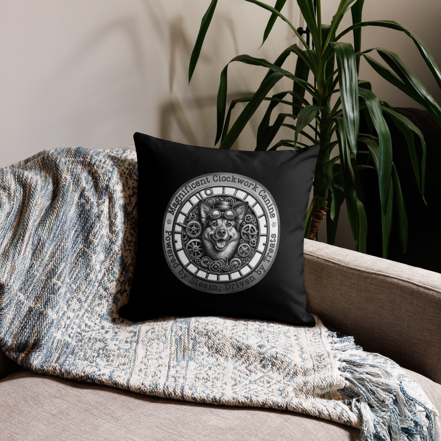 Pillow Throw Clockwork Canine Design For Dog Lovers Mixed Breed Dogful Steampunk Dog Victorian Unique Rescue Mutt Pet Décor Dog Mum Dog Dad