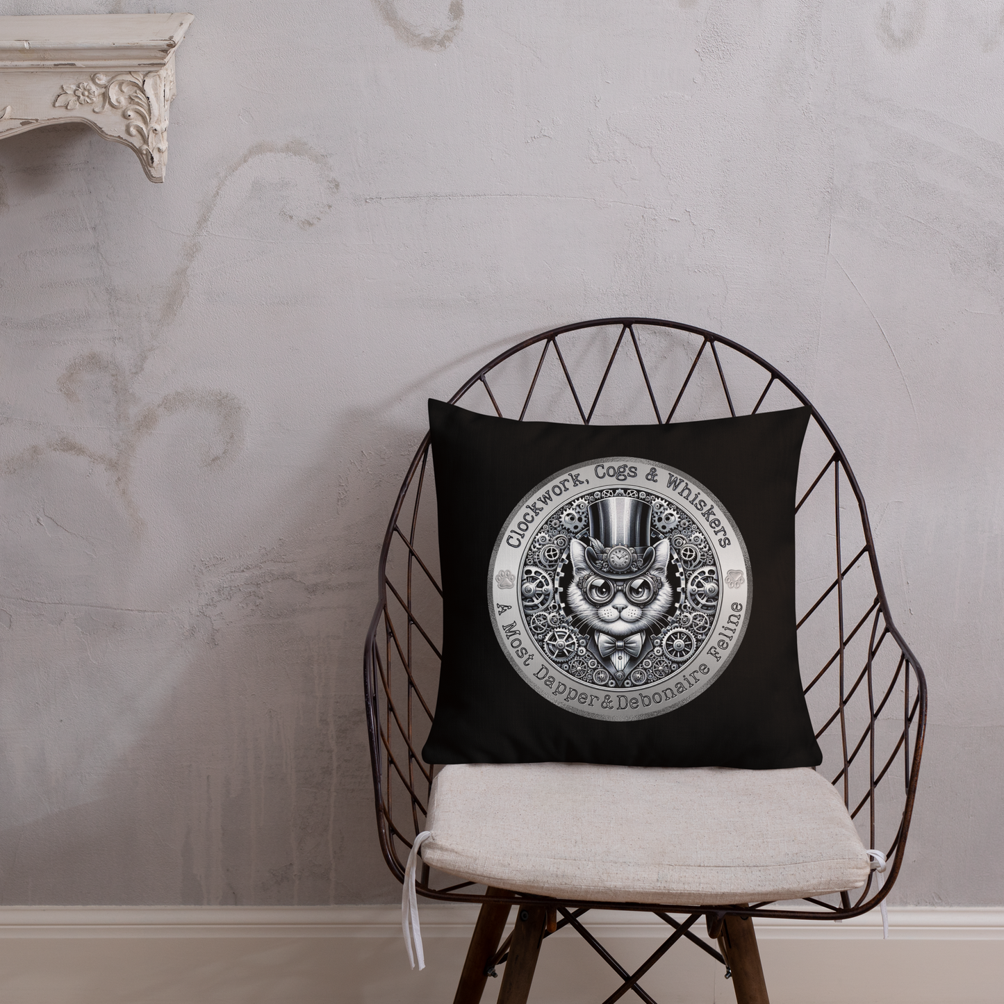Pillow Throw Clockwork Whiskers Design For Cat Lovers Steampunk Feline Pillow Unique Decor Cat Lover Cushion Victorian Kitty Art Rescue Cat