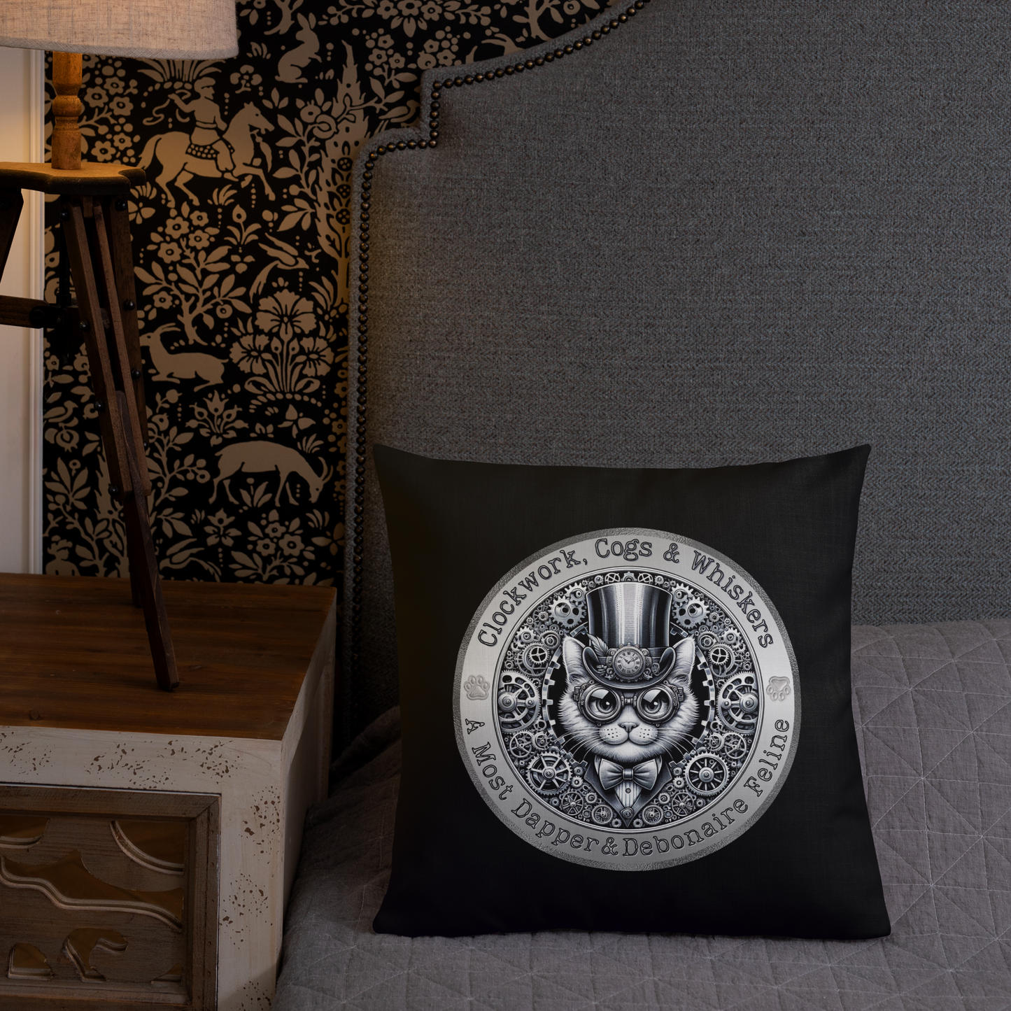Pillow Throw Clockwork Whiskers Design For Cat Lovers Steampunk Feline Pillow Unique Decor Cat Lover Cushion Victorian Kitty Art Rescue Cat