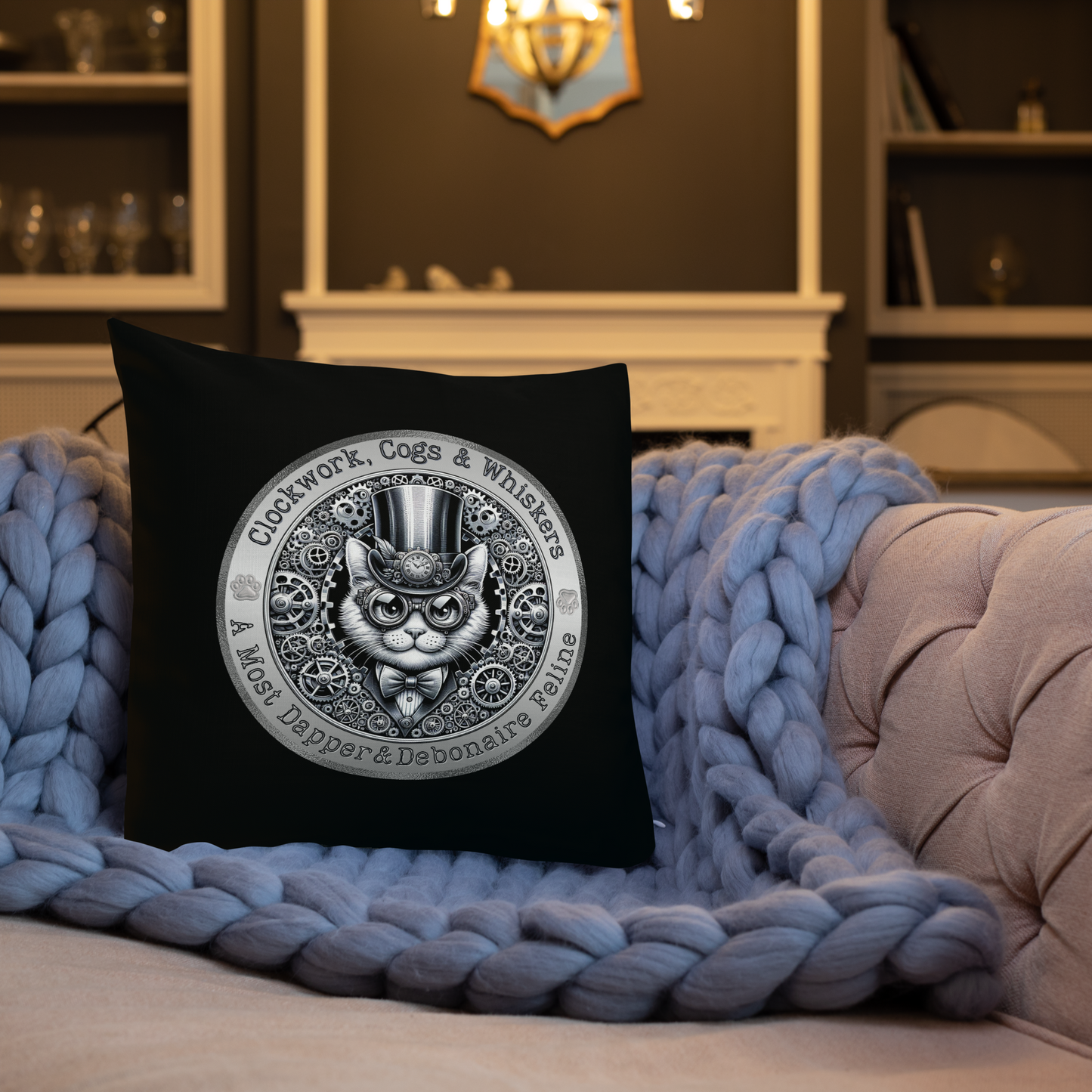 Pillow Throw Clockwork Whiskers Design For Cat Lovers Steampunk Feline Pillow Unique Decor Cat Lover Cushion Victorian Kitty Art Rescue Cat