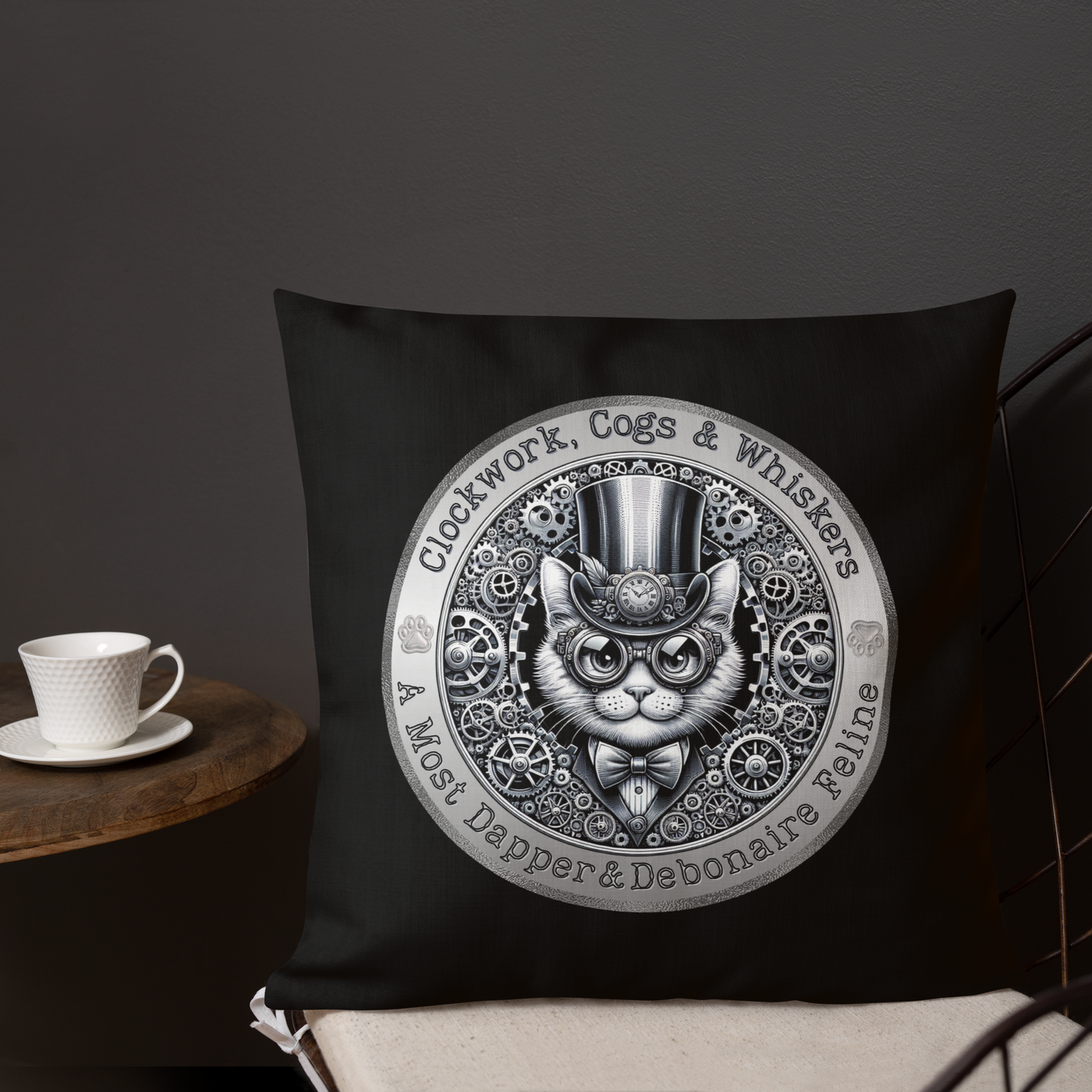 Pillow Throw Clockwork Whiskers Design For Cat Lovers Steampunk Feline Pillow Unique Decor Cat Lover Cushion Victorian Kitty Art Rescue Cat