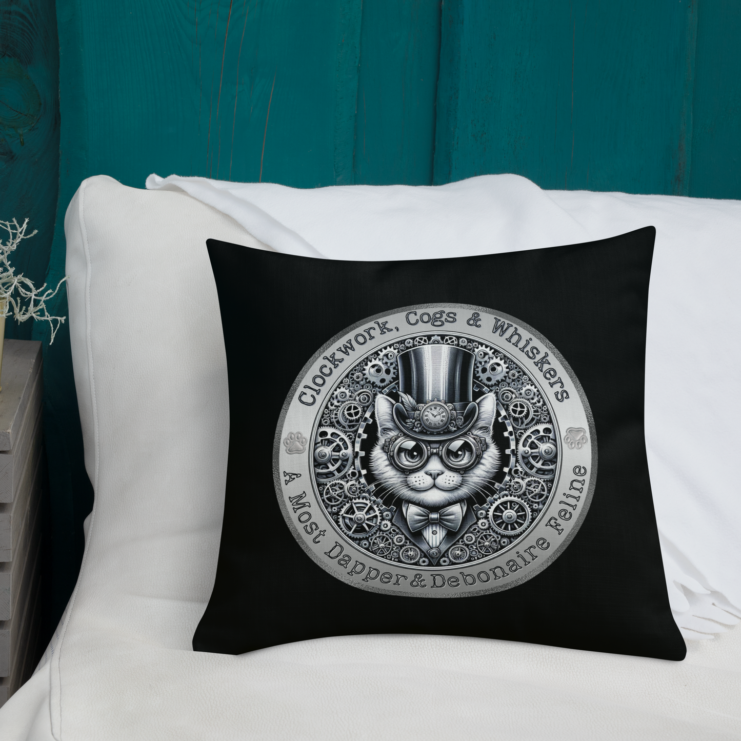 Pillow Throw Clockwork Whiskers Design For Cat Lovers Steampunk Feline Pillow Unique Decor Cat Lover Cushion Victorian Kitty Art Rescue Cat