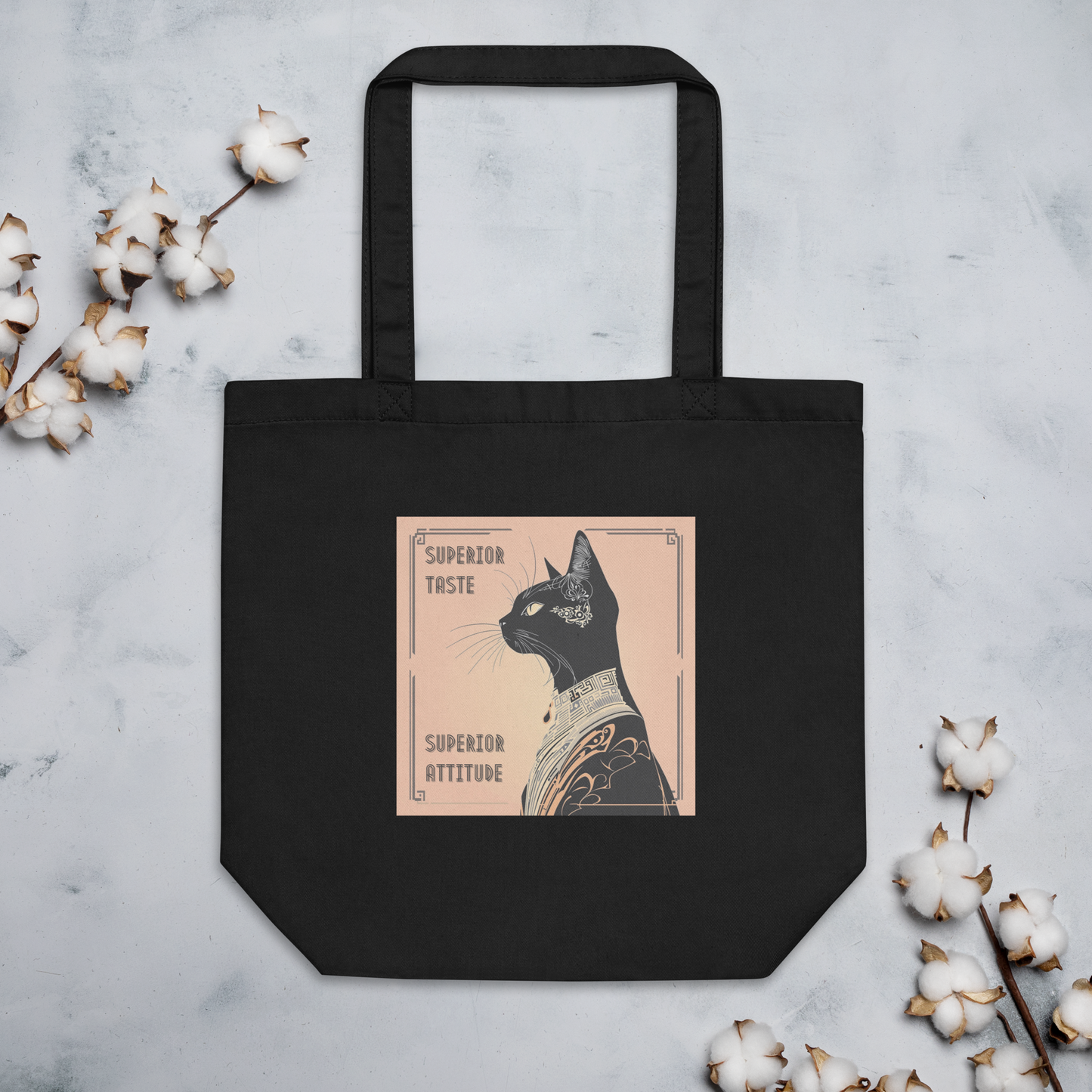Organic Tote Bag Reusable Superior Taste Mixed Breed Cat Chic Kitty Gift Bold Feline Humor Stylish Pet Art Catful For Cat Lovers Art Deco