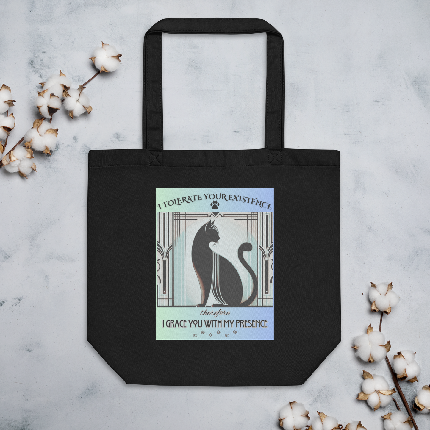 Organic Tote Bag Sarcastic Mixed Breed Cat Royal Feline Humor Kitty Quote Gift Reusable Bag Art Deco Catful For Cat Lovers Unique Design