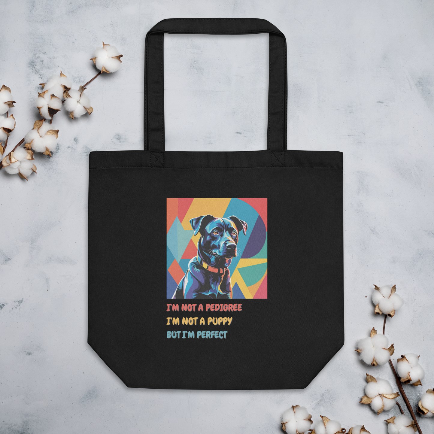 Organic Tote Bag Mixed Breed Rescue Dog Style Tote Bag Funny Dogful Pop Art Witty Eco Gift Cotton Dog Lovers Mum Dog Unique Humor Design