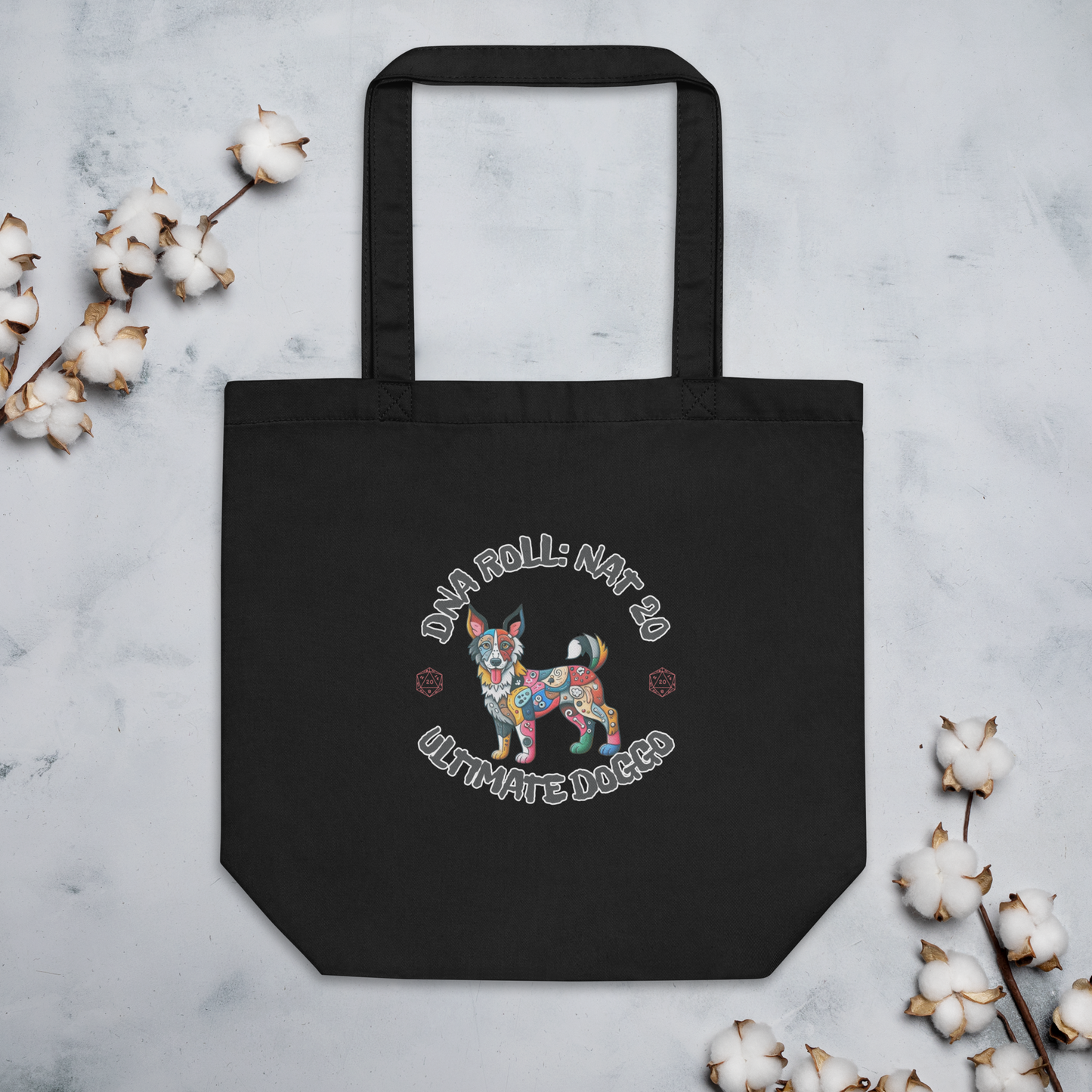 Organic Tote Bag Mixed Breed Rescue Dog Gamer Gift Dogful Mongrel Humor RPG Dice Dog Style Cotton Tote Bag Dog Lovers Mum Dad Funny Roleplay