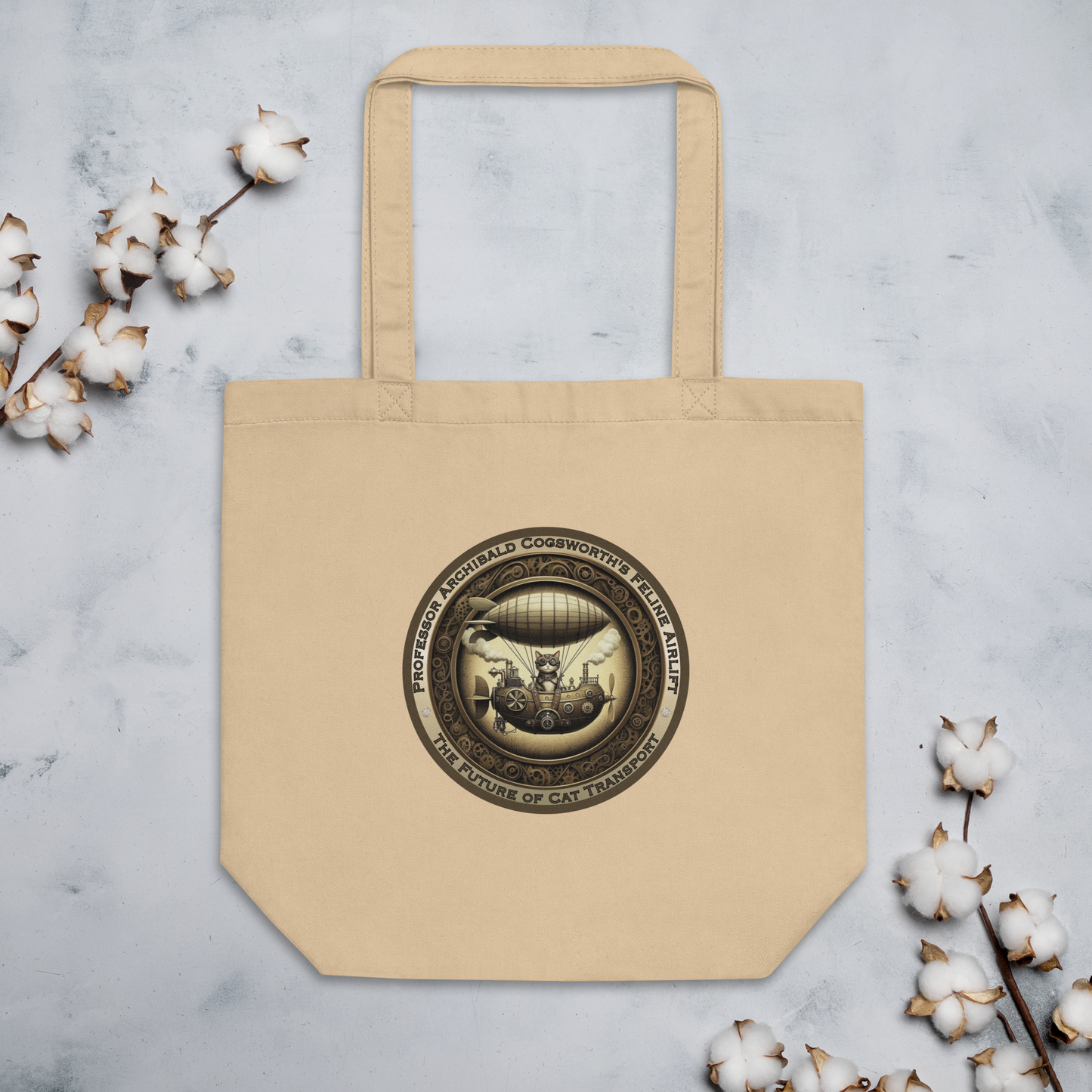 Organic Tote Bag Steampunk Cat Mixed Breed Whimsical Kitty Gift Fantasy Feline Design Victorian Reusable Catful For Cat Lovers Quirky Rescue