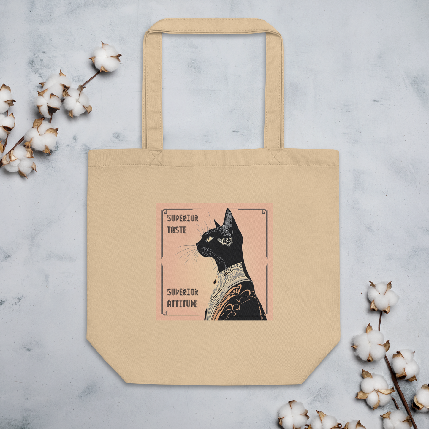 Organic Tote Bag Reusable Superior Taste Mixed Breed Cat Chic Kitty Gift Bold Feline Humor Stylish Pet Art Catful For Cat Lovers Art Deco