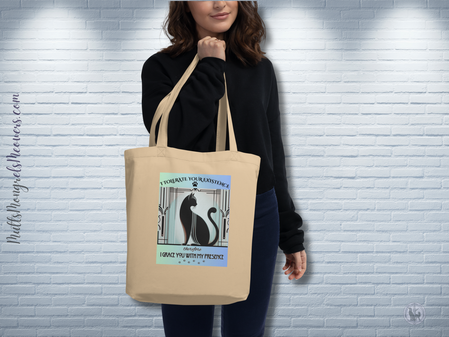 Organic Tote Bag Sarcastic Mixed Breed Cat Royal Feline Humor Kitty Quote Gift Reusable Bag Art Deco Catful For Cat Lovers Unique Design