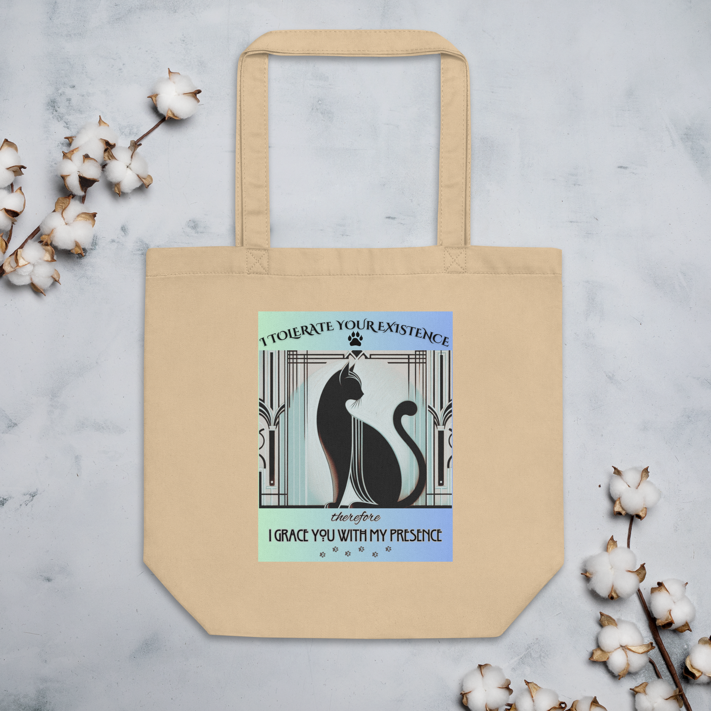 Organic Tote Bag Sarcastic Mixed Breed Cat Royal Feline Humor Kitty Quote Gift Reusable Bag Art Deco Catful For Cat Lovers Unique Design
