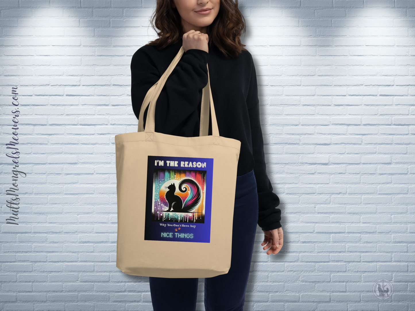 Organic Tote Bag Funny Mixed Breed Cat Naughty Kitty Bag Feline Attitude Humor Gift Reusable Pet Lover Style Catful Cat Lovers Quirky Retro