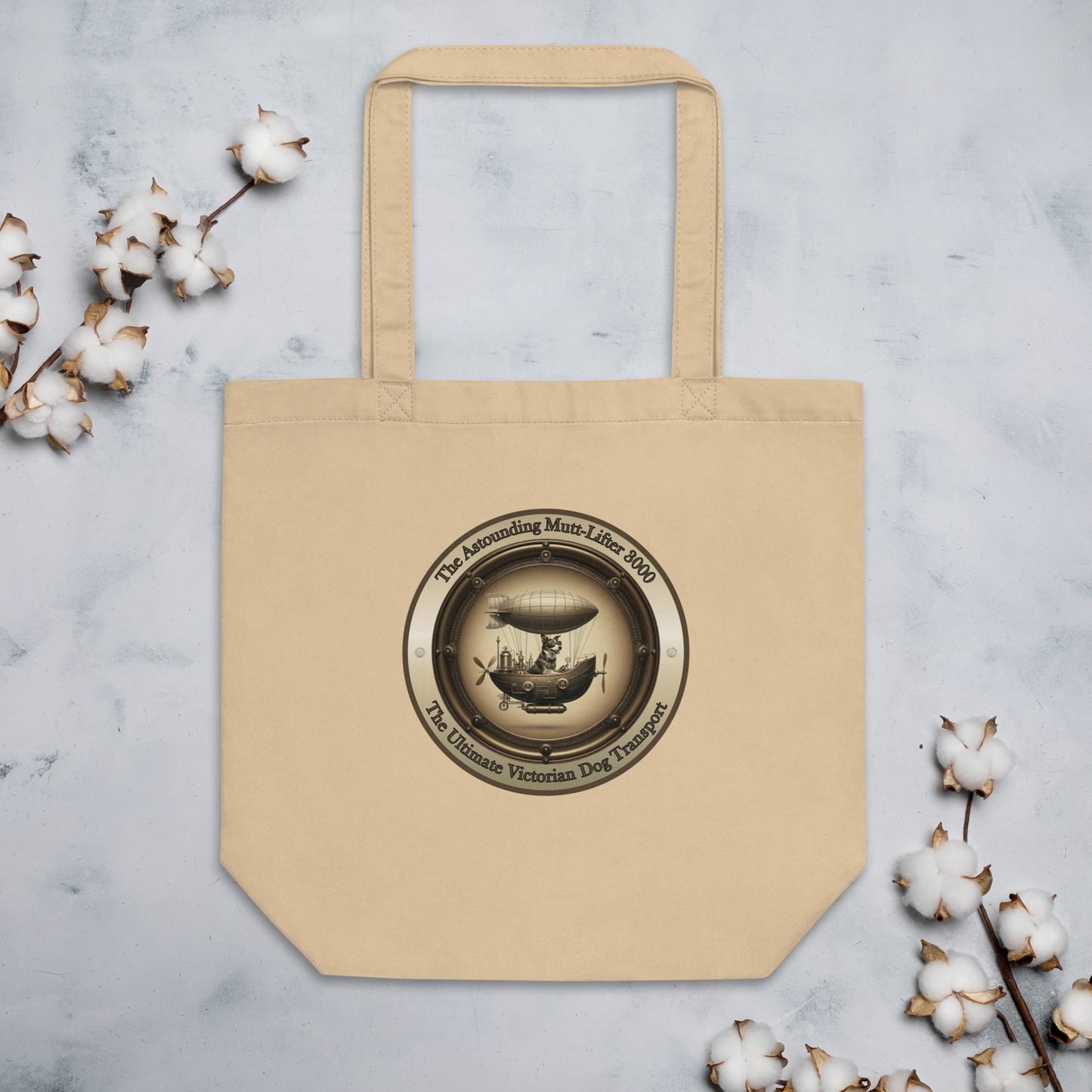 Organic Tote Bag Mixed Breed Rescue Dog Mutt Mongrel Humor Cotton Steampunk Style Victorian Design Cotton Dogful Lovers Unique Dog Mum Dad