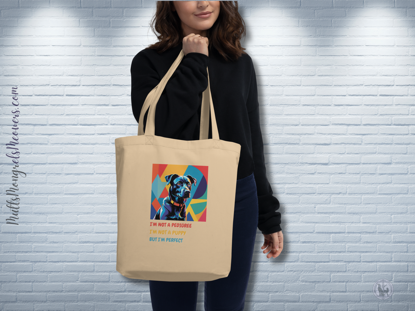 Organic Tote Bag Mixed Breed Rescue Dog Style Tote Bag Funny Dogful Pop Art Witty Eco Gift Cotton Dog Lovers Mum Dog Unique Humor Design