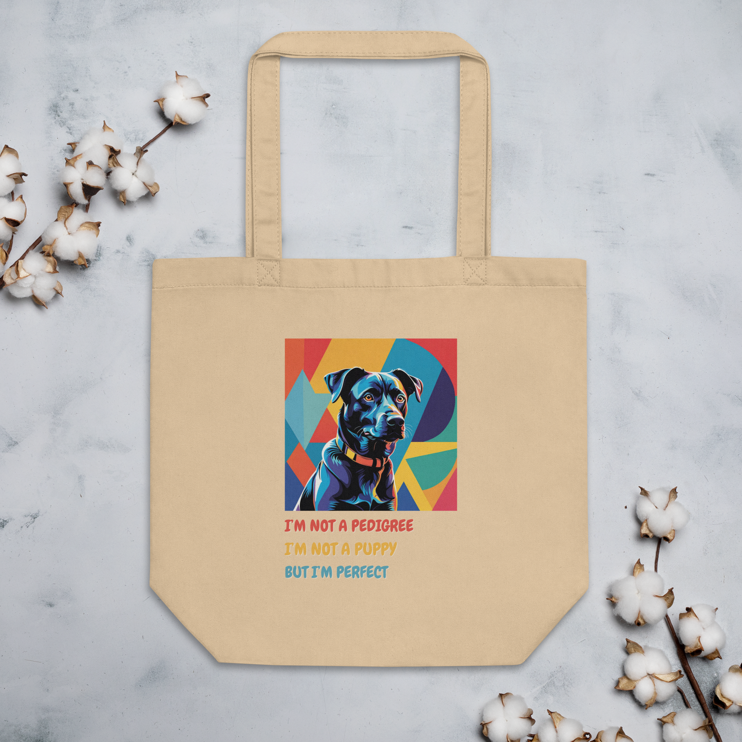 Organic Tote Bag Mixed Breed Rescue Dog Style Tote Bag Funny Dogful Pop Art Witty Eco Gift Cotton Dog Lovers Mum Dog Unique Humor Design