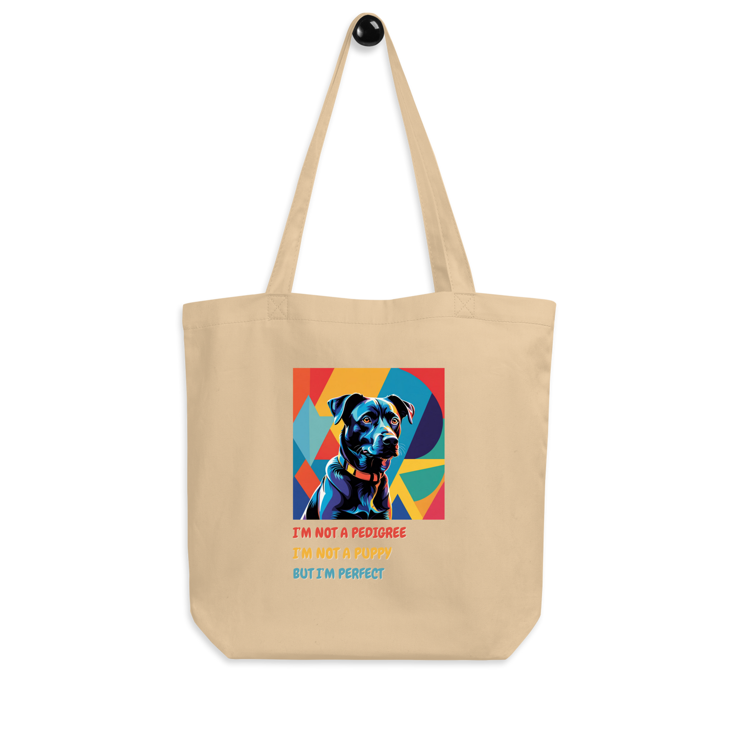 Organic Tote Bag Mixed Breed Rescue Dog Style Tote Bag Funny Dogful Pop Art Witty Eco Gift Cotton Dog Lovers Mum Dog Unique Humor Design