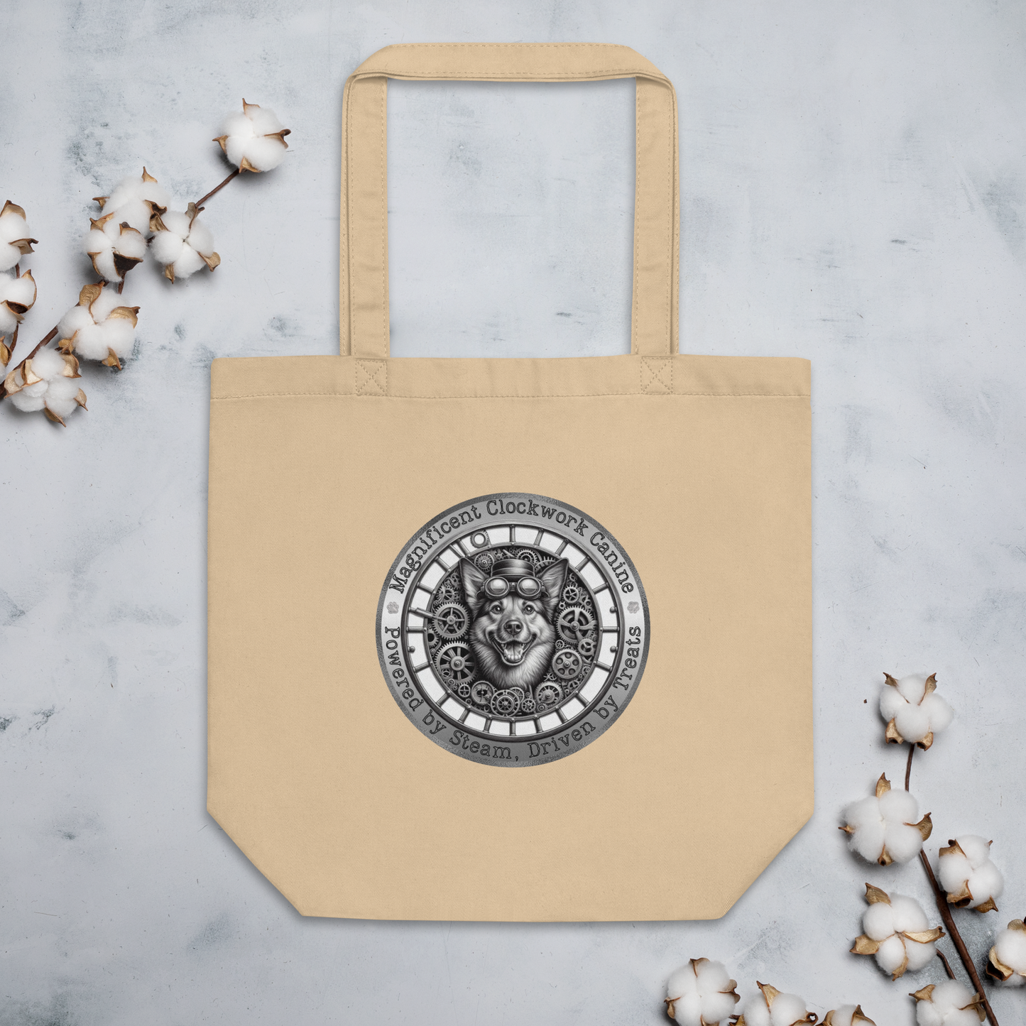 Organic Tote Bag Mixed Breed Rescue Dog Mongrel Steampunk Victorian Humor Mechanical Dogful Cotton Tote Bag Dog Lovers Mum Dad Clockwork